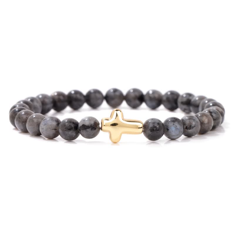 Pulsera con colgante de cruz de cuentas de piedra natural de 6 mm de Olivenorma 