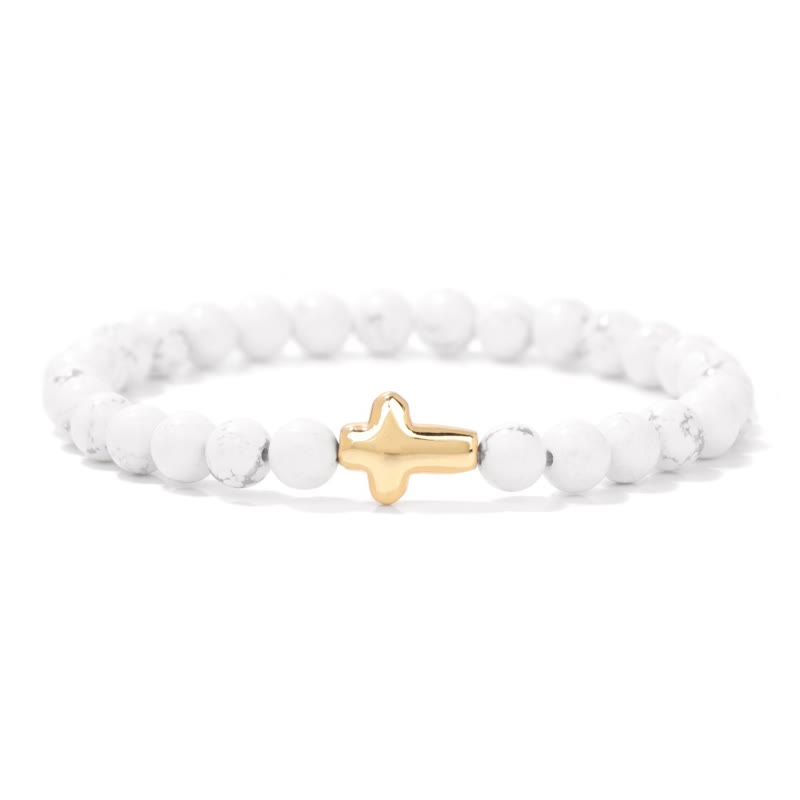 Pulsera con colgante de cruz de cuentas de piedra natural de 6 mm de Olivenorma 