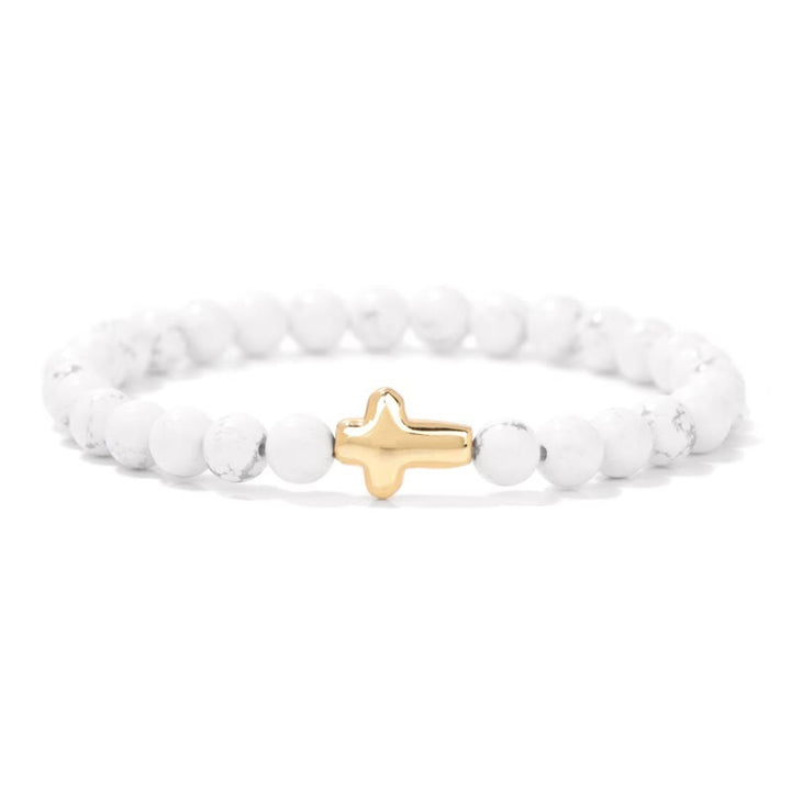 Pulsera con colgante de cruz de cuentas de piedra natural de 6 mm de Olivenorma 