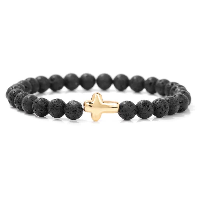 Pulsera con colgante de cruz de cuentas de piedra natural de 6 mm de Olivenorma 