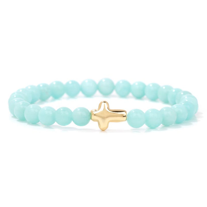 Pulsera con colgante de cruz de cuentas de piedra natural de 6 mm de Olivenorma 