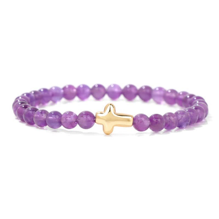Pulsera con colgante de cruz de cuentas de piedra natural de 6 mm de Olivenorma 