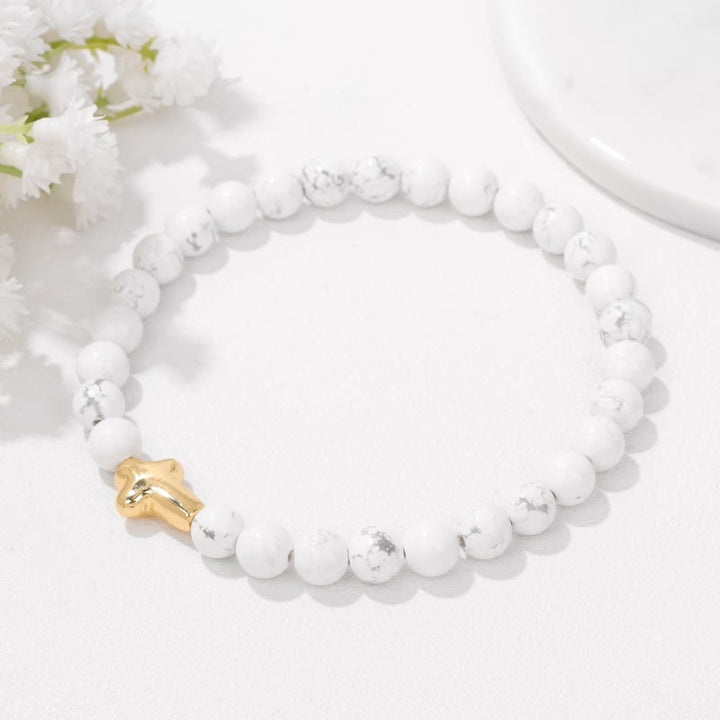 Pulsera con colgante de cruz de cuentas de piedra natural de 6 mm de Olivenorma 
