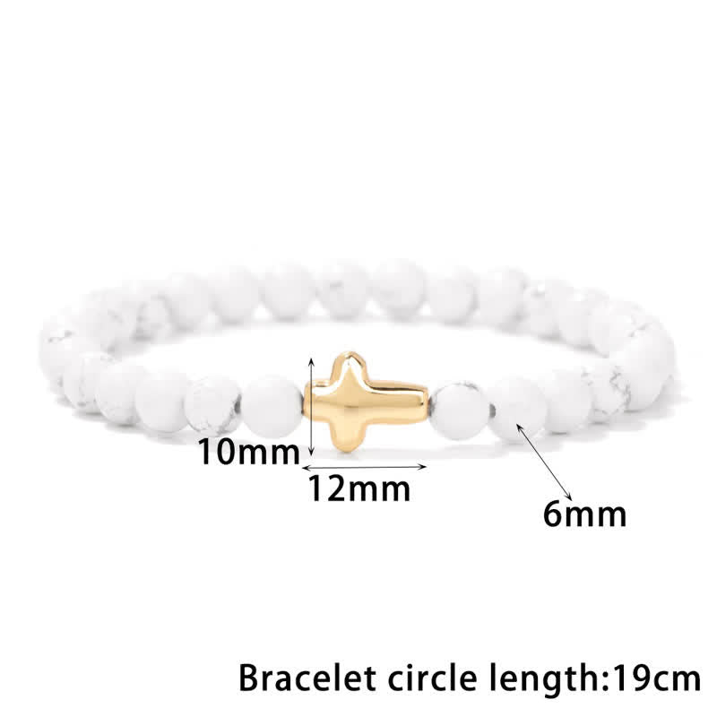 Pulsera con colgante de cruz de cuentas de piedra natural de 6 mm de Olivenorma 