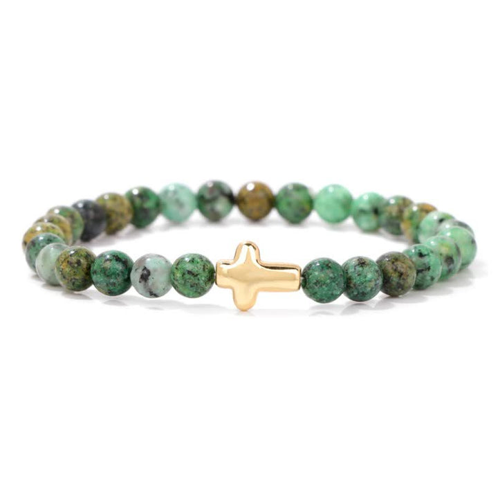 Pulsera con colgante de cruz de cuentas de piedra natural de 6 mm de Olivenorma 