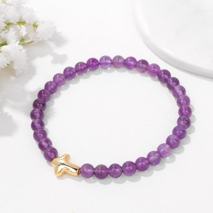 Pulsera con colgante de cruz de cuentas de piedra natural de 6 mm de Olivenorma 