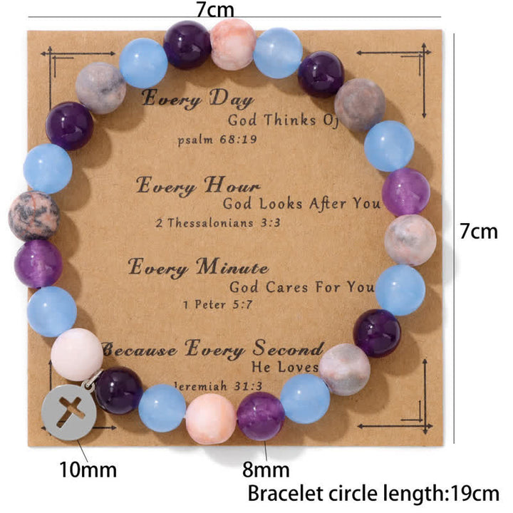 Pulsera con colgante de cruz de cuentas de piedra natural de 8 mm de Olivenorma