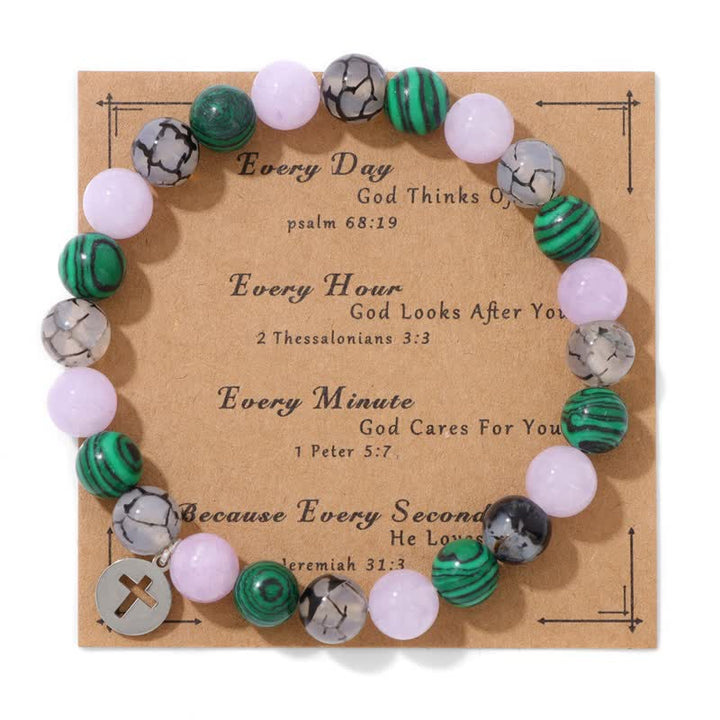 Pulsera con colgante de cruz de cuentas de piedra natural de 8 mm de Olivenorma