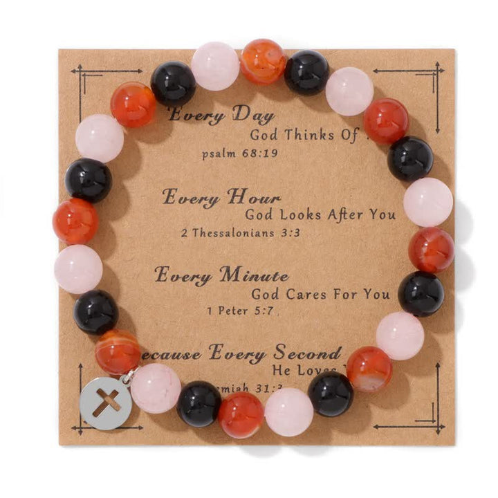 Pulsera con colgante de cruz de cuentas de piedra natural de 8 mm de Olivenorma