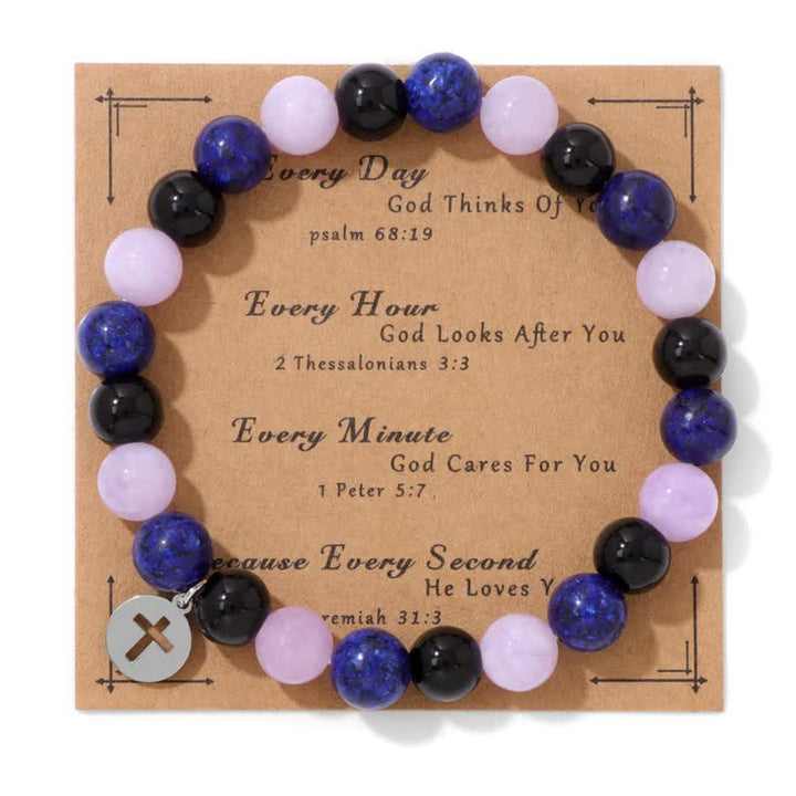 Pulsera con colgante de cruz de cuentas de piedra natural de 8 mm de Olivenorma