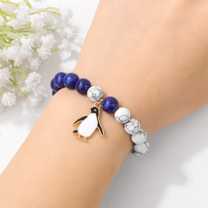 Pulsera con colgante de pingüino de dibujos animados con cuentas de piedra natural de 8 mm de Olivenorma 