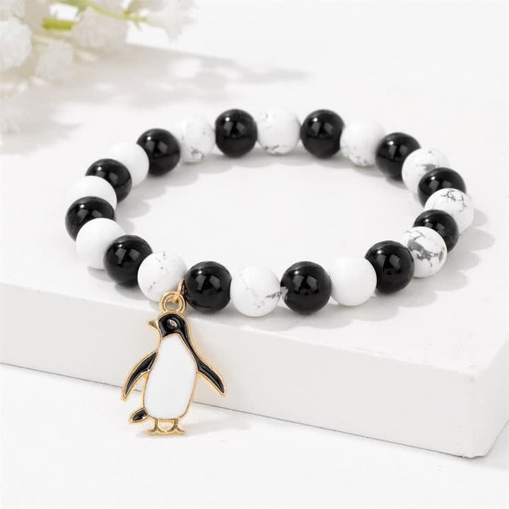 Pulsera con colgante de pingüino de dibujos animados con cuentas de piedra natural de 8 mm de Olivenorma 