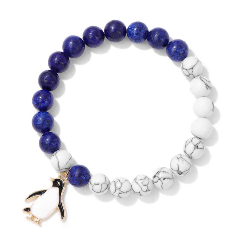Pulsera con colgante de pingüino de dibujos animados con cuentas de piedra natural de 8 mm de Olivenorma 