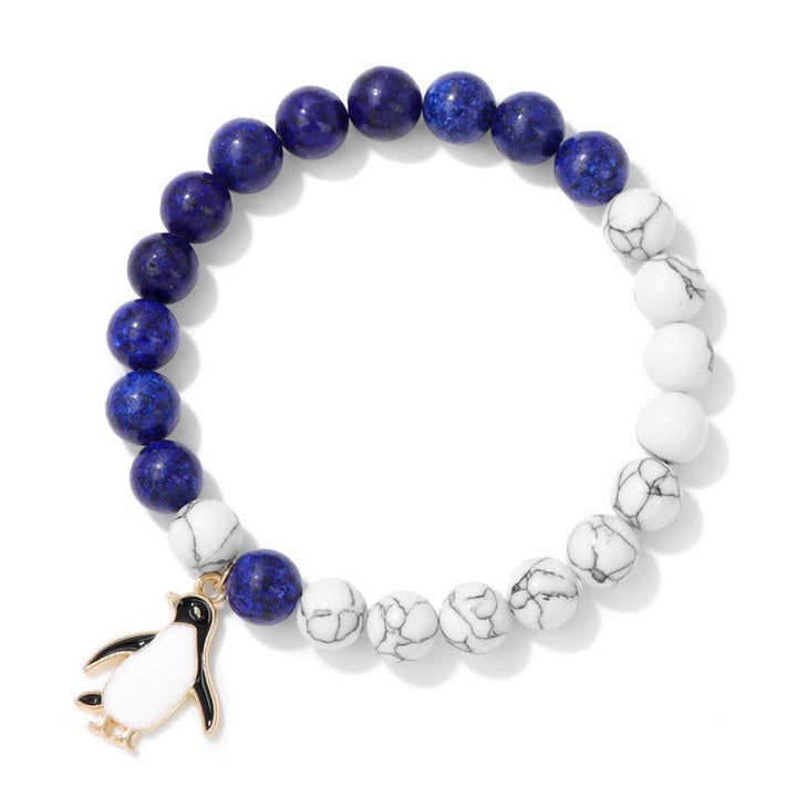 Pulsera con colgante de pingüino de dibujos animados con cuentas de piedra natural de 8 mm de Olivenorma 