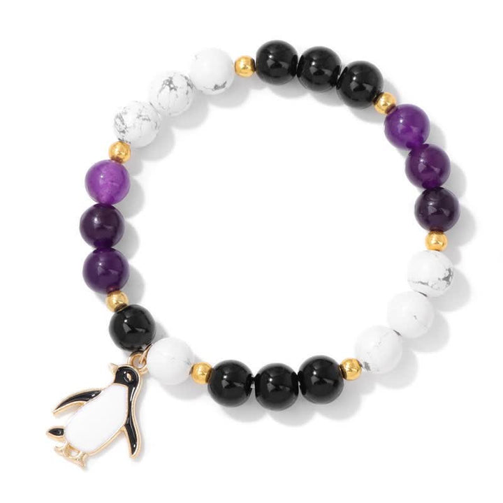 Pulsera con colgante de pingüino de dibujos animados con cuentas de piedra natural de 8 mm de Olivenorma 