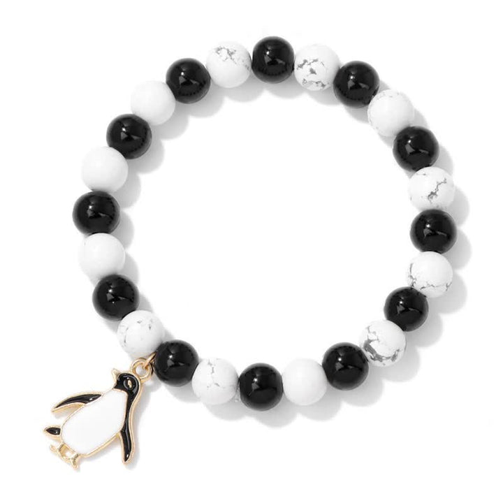 Pulsera con colgante de pingüino de dibujos animados con cuentas de piedra natural de 8 mm de Olivenorma 