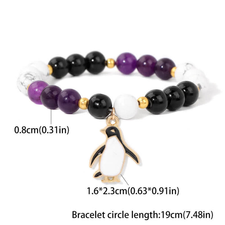 Pulsera con colgante de pingüino de dibujos animados con cuentas de piedra natural de 8 mm de Olivenorma 