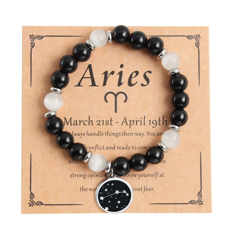 Pulsera de acero inoxidable con cuentas del zodíaco de piedra natural de Olivenorma