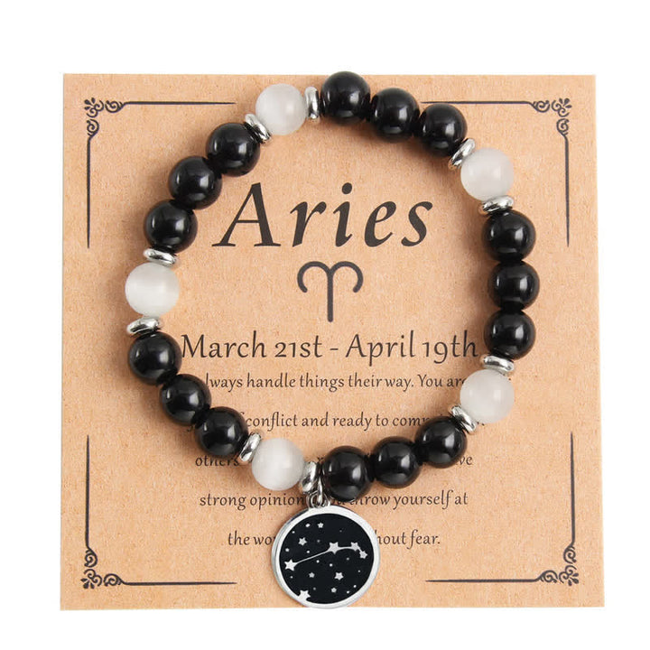 Pulsera de acero inoxidable con cuentas del zodíaco de piedra natural de Olivenorma