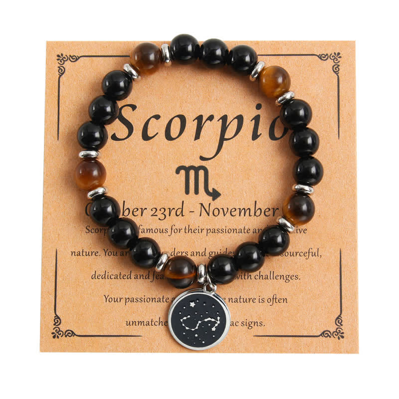 Pulsera de acero inoxidable con cuentas del zodíaco de piedra natural de Olivenorma
