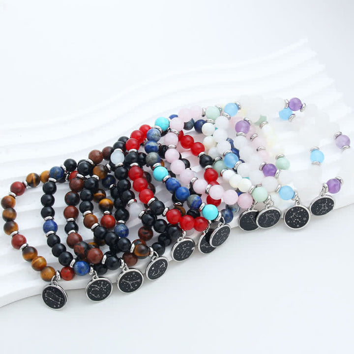 Pulsera de acero inoxidable con cuentas del zodíaco de piedra natural de Olivenorma