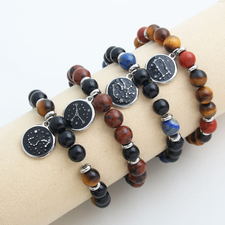 Pulsera de acero inoxidable con cuentas del zodíaco de piedra natural de Olivenorma