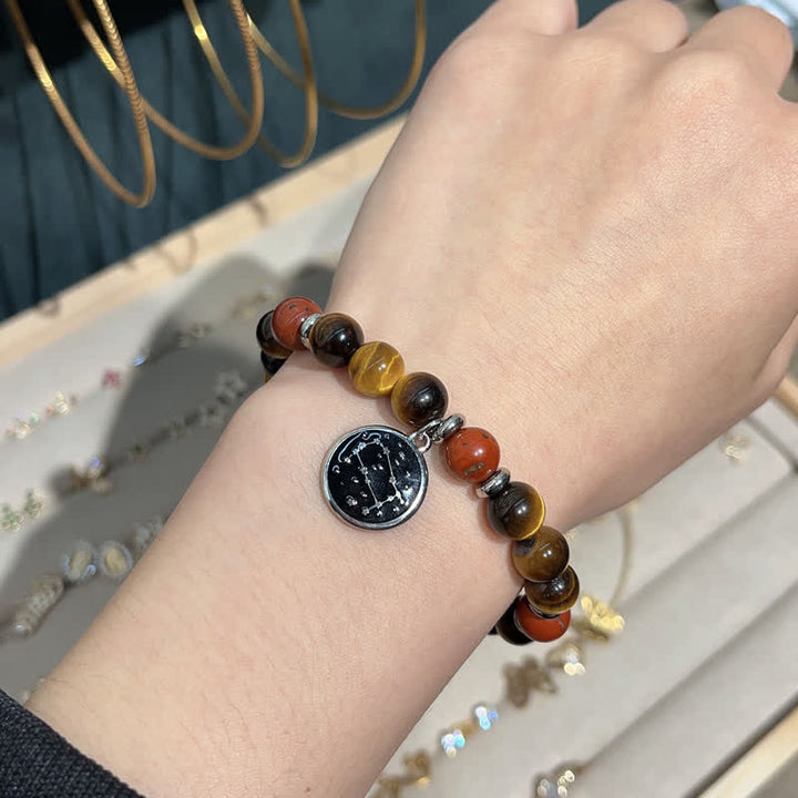Pulsera de acero inoxidable con cuentas del zodíaco de piedra natural de Olivenorma
