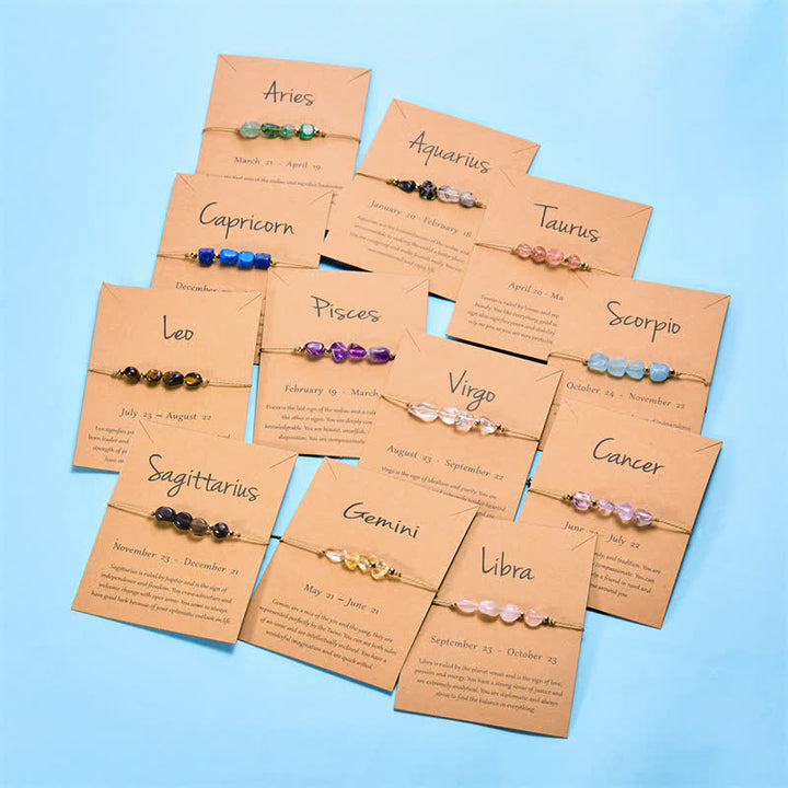 Pulsera ajustable con cuentas de piedra irregular de Olivenorma con signos astrológicos
