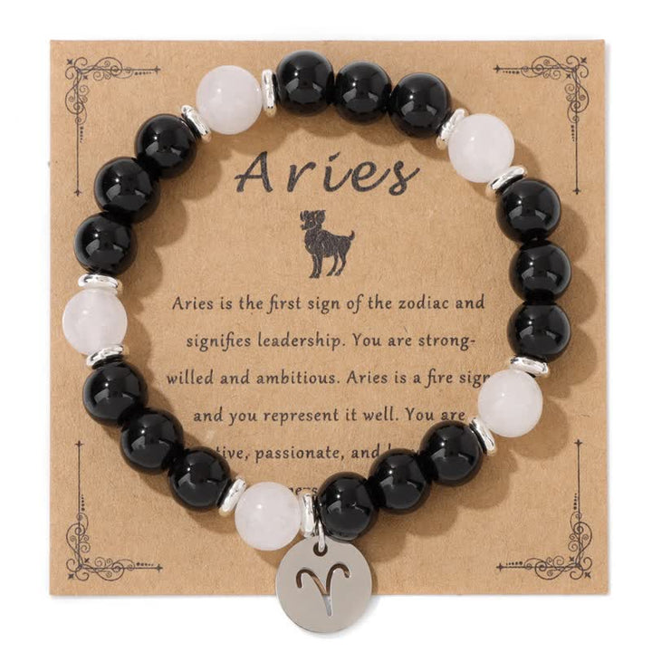 Pulsera con colgante del zodiaco de cuentas de piedra natural de 8 mm de Olivenorma 