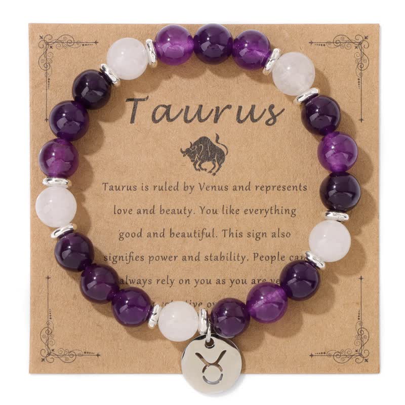 Pulsera con colgante del zodiaco de cuentas de piedra natural de 8 mm de Olivenorma 