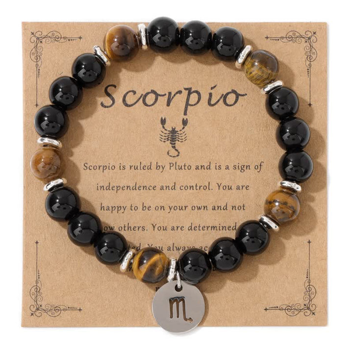 Pulsera con colgante del zodiaco de cuentas de piedra natural de 8 mm de Olivenorma 