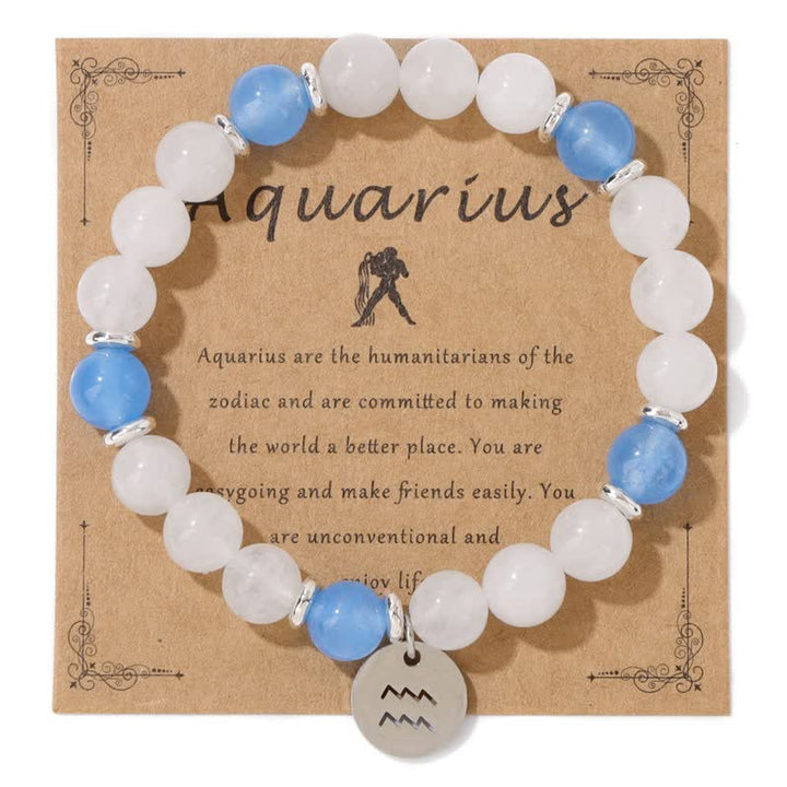 Pulsera con colgante del zodiaco de cuentas de piedra natural de 8 mm de Olivenorma 