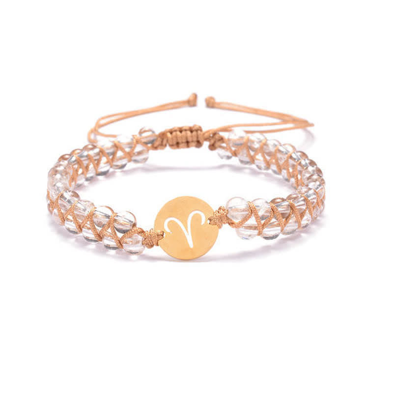 Pulsera de doble cuenta del zodíaco tejida a mano con piedra natural de Olivenorma 