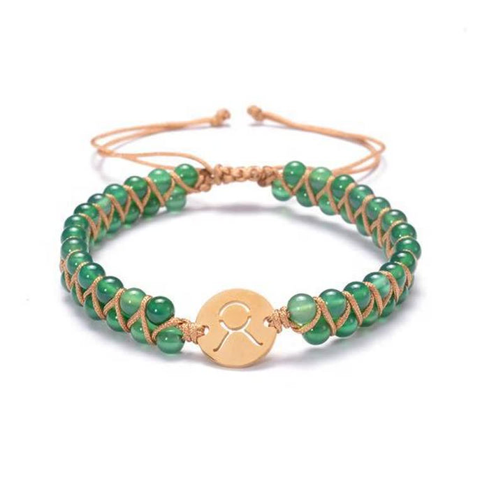 Pulsera de doble cuenta del zodíaco tejida a mano con piedra natural de Olivenorma 