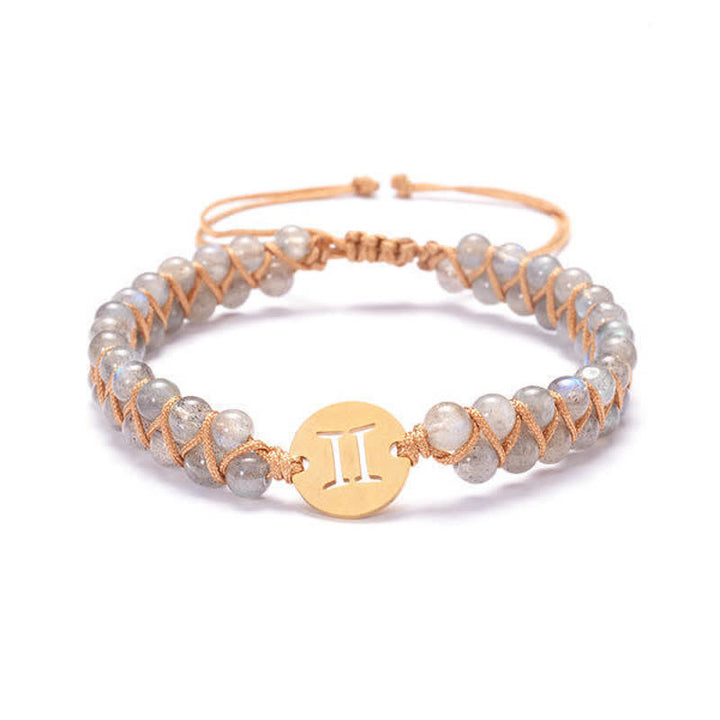 Pulsera de doble cuenta del zodíaco tejida a mano con piedra natural de Olivenorma 