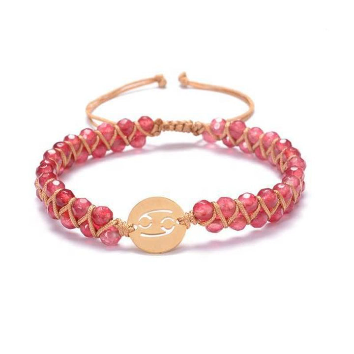 Pulsera de doble cuenta del zodíaco tejida a mano con piedra natural de Olivenorma 