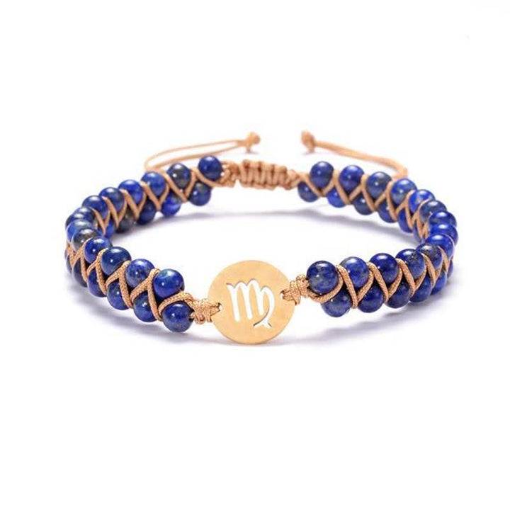 Pulsera de doble cuenta del zodíaco tejida a mano con piedra natural de Olivenorma 