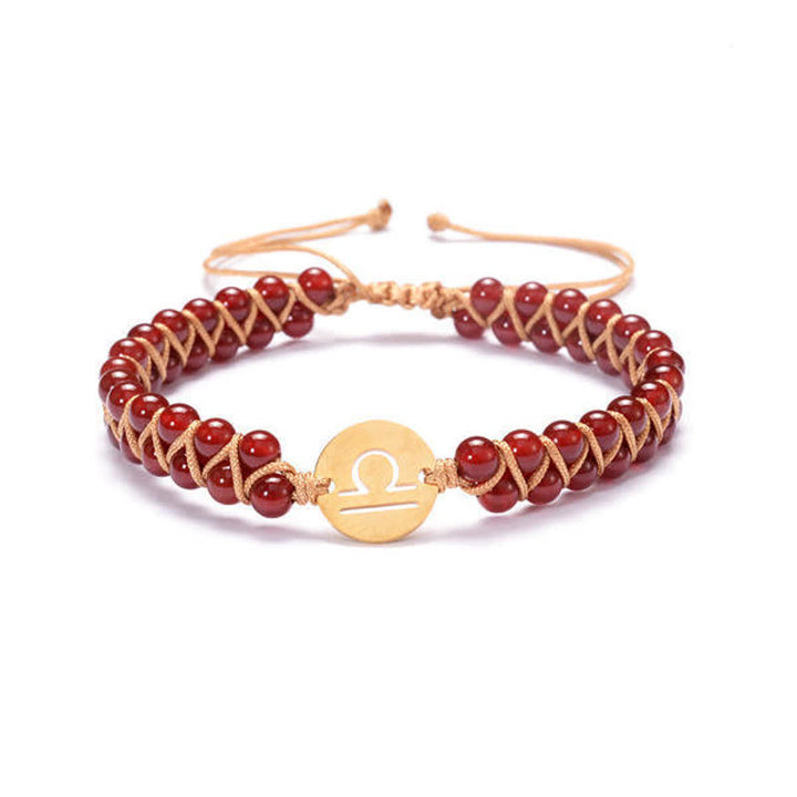 Pulsera de doble cuenta del zodíaco tejida a mano con piedra natural de Olivenorma 