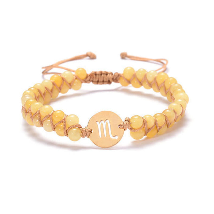 Pulsera de doble cuenta del zodíaco tejida a mano con piedra natural de Olivenorma 