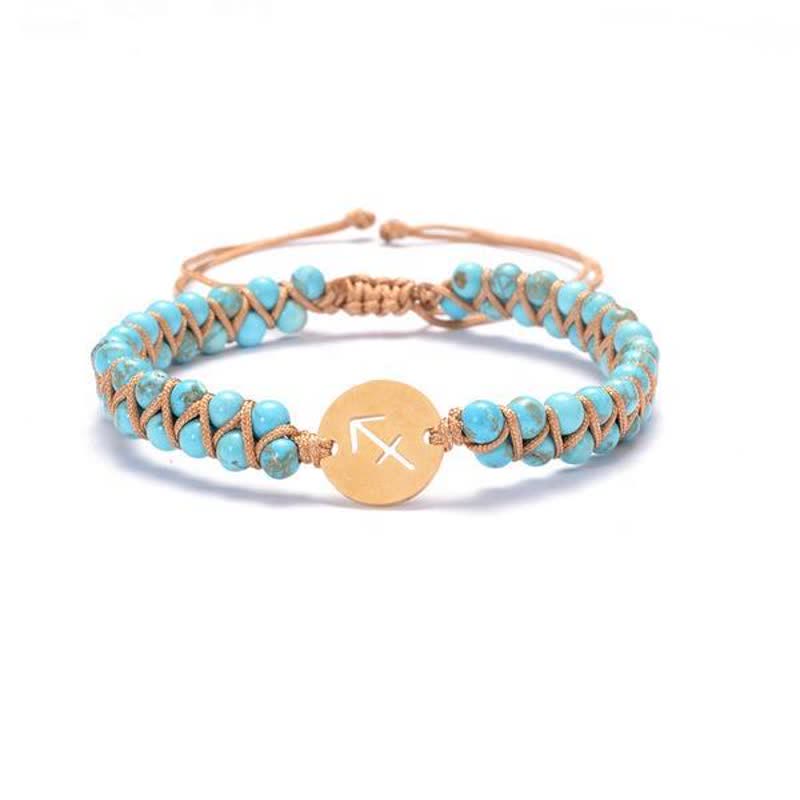 Pulsera de doble cuenta del zodíaco tejida a mano con piedra natural de Olivenorma 