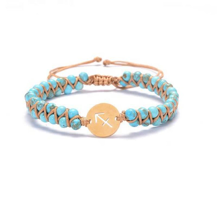 Pulsera de doble cuenta del zodíaco tejida a mano con piedra natural de Olivenorma 