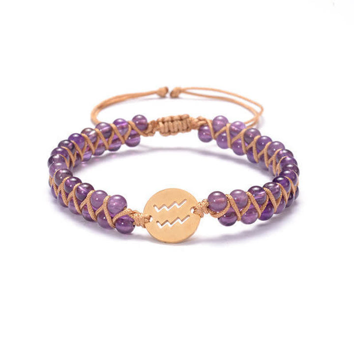 Pulsera de doble cuenta del zodíaco tejida a mano con piedra natural de Olivenorma 