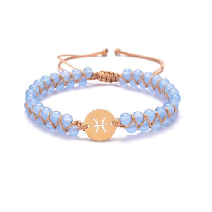 Pulsera de doble cuenta del zodíaco tejida a mano con piedra natural de Olivenorma 