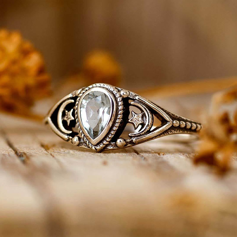 Olivenorma "Relaxing Calm" - Anillo de aguamarina con estrellas y luna