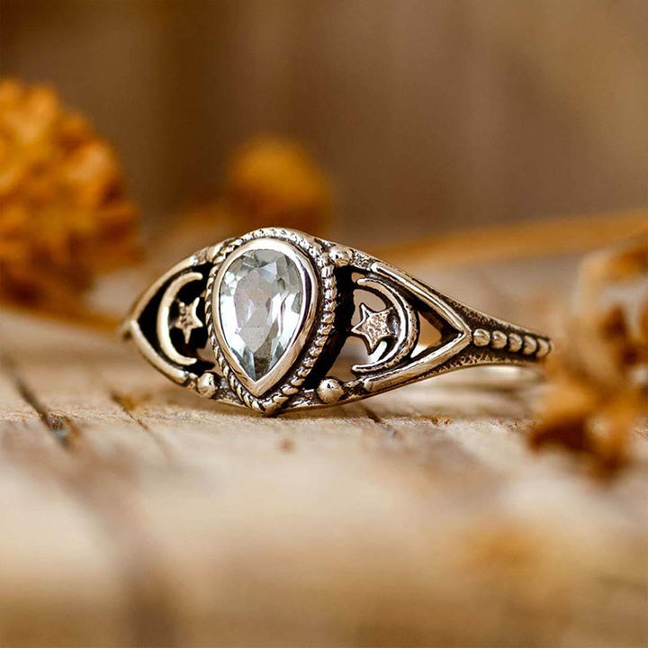 Olivenorma "Relaxing Calm" - Anillo de aguamarina con estrellas y luna