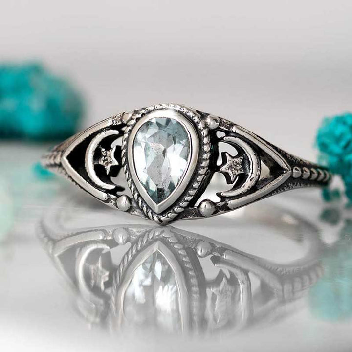 Olivenorma "Relaxing Calm" - Anillo de aguamarina con estrellas y luna