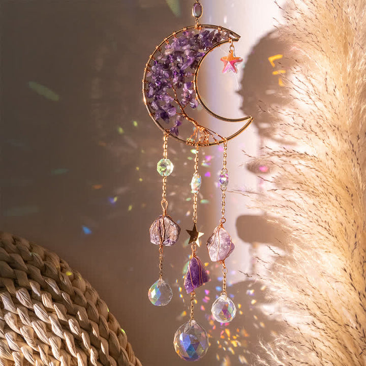 Colgante de luna con amatista y atrapasol de Olivenorma 