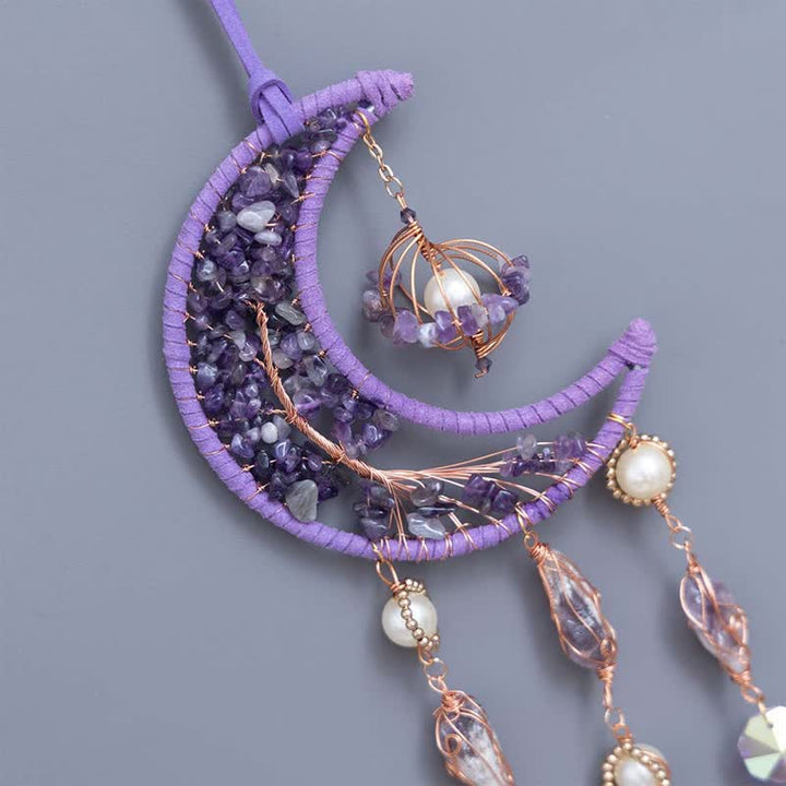 Colgante de carillón de viento con luna de ágata violeta y amatista de Olivenorma