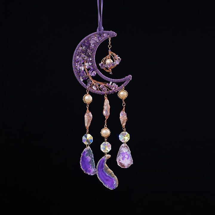 Colgante de carillón de viento con luna de ágata violeta y amatista de Olivenorma