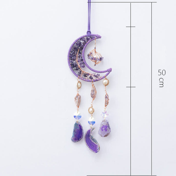 Colgante de carillón de viento con luna de ágata violeta y amatista de Olivenorma